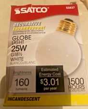 Satco S3827 120V Medium Base 25-Watt G18.5 Light Bulb, Gloss White