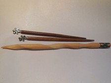 Trio of Hair Pins Bun Clasps Wooden