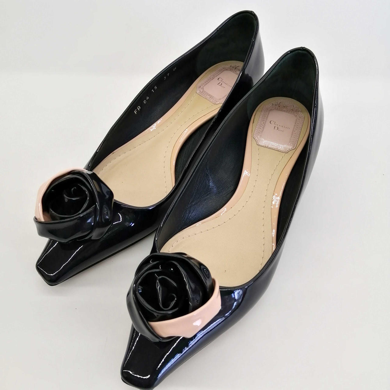 Christian Dior Navy Patent Leather Pointed Toe Pumps Size 37D Excellent Condition