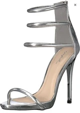 Strappy Heel Sandal - Black - Silver - Zip Up - Supportive - Pump 