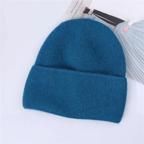 Sombrero de punto de invierno para mujer Angora piel de conejo cachemir gorro grueso cálido - Imagen 16 de 32