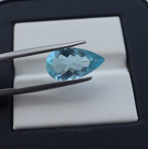 3.4 Carat 15.8x8.9x4.9 MM Natural Blue Aquamarine Faceted Pear Shape Gemstone - Picture 8 of 10