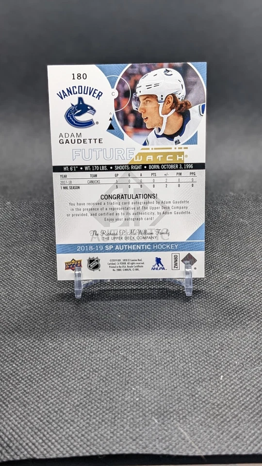 2018-19 SP Authentic Hockey Adam Gaudette Future Watch Auto /999 Maple Leafs NHL - Image 2 of 2