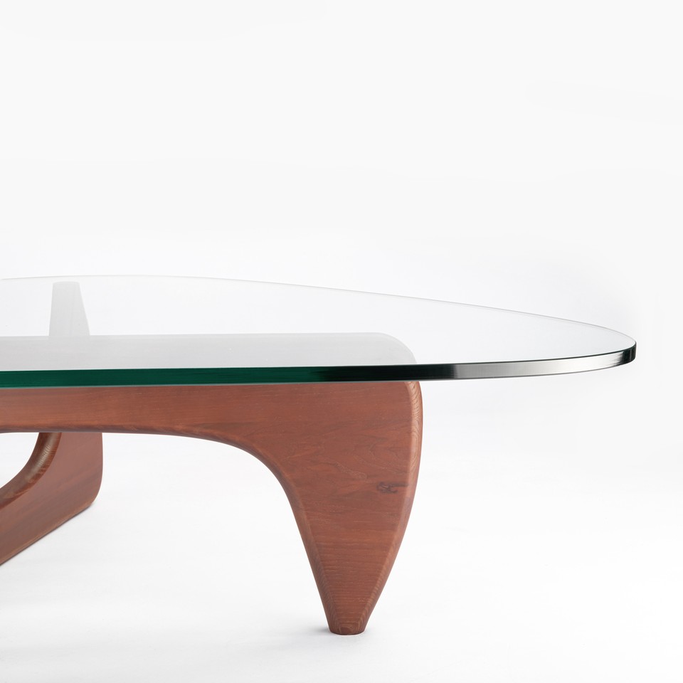 Noguchi Walnut Coffee Table Solid Wood Base 19mm Triangle Tempered ...