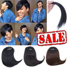 Black REAL Remy Bangs Clip In Human Hair Extensions Side Fringe Front HairPiece