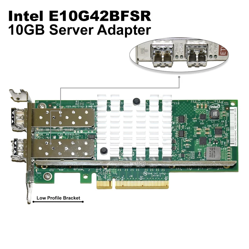 Intel X520-SR2 10Gbps Dual Port PCI-E Server Adapter Low Profile E10G42BFSR - Image 2 of 4