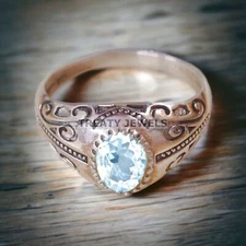 Aquamarine Oval Cut Gemstone With 925 Sterling Silver Ring For Men's #A199 *