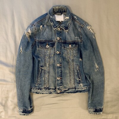 Trafaluc Denim Wear For Zara Distressed Ripped Jean Jacket Made In