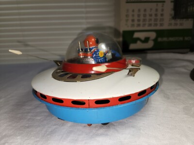 Vintage KO Sky Patrol Flying Saucer Working Tin Toy Japan Lights