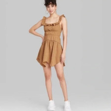 Wild Fable Women's Ruffle Tiered Skater Dress - Brown Size Small