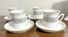 IPA Porcelain Italy Demi Expresso Cups & Saucers Blue/Beige Art Deco Design Gold