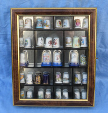 Miniature Wood Mirrored Thimble Display Cabinet And 37 Assorted China Thimbles