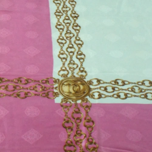 Authentic CHANEL "Chains Monogram" Vintage Womens Luxury Silk Scarf Square 34" - Image 4 of 4