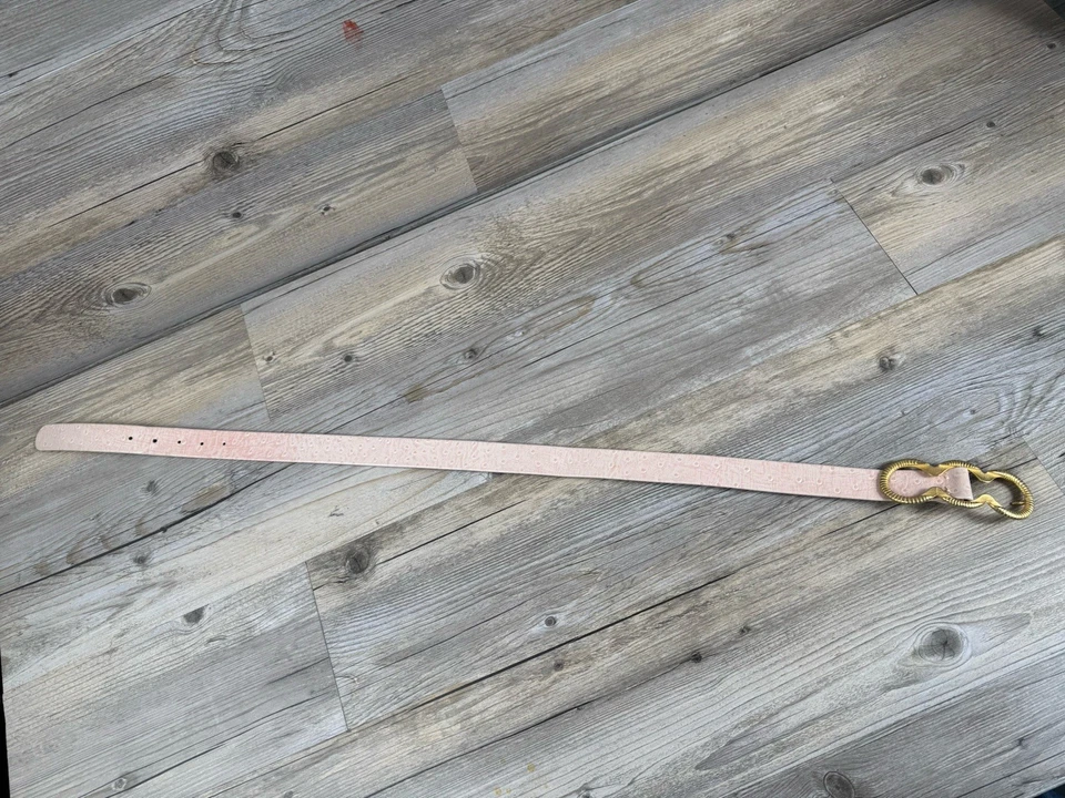 Cinturón de colección Carlisle años 80 se adapta a cinturas de 28” – 32” cuero rosa avestruz en relieve Foto 2 de 4