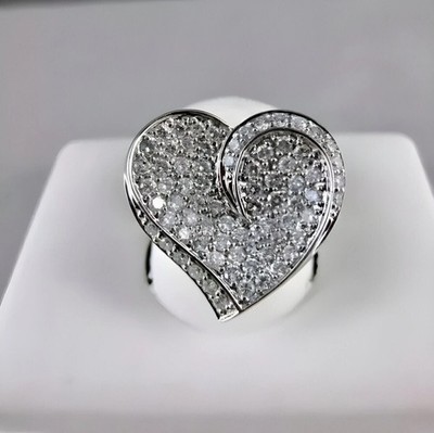 2Ct Round Real Moissanite 14k White Gold Plated Cluster Heart Shape Wedding Ring