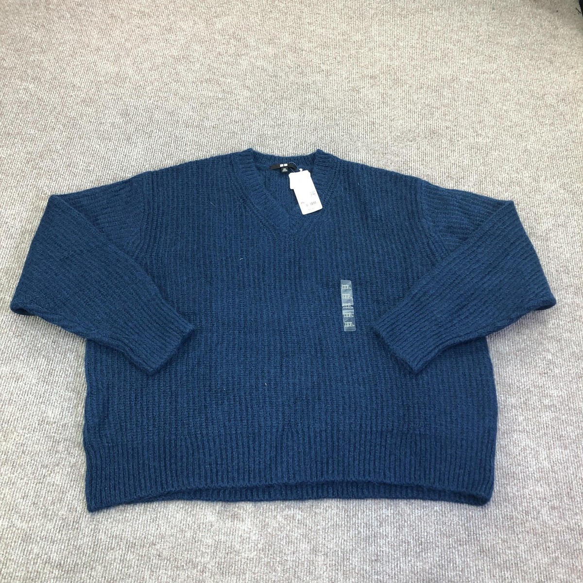ウー・ラ・ラ Uniqlo Sweater Pullover Womens XXL Blue Fluffy V Neck Raglan Knit