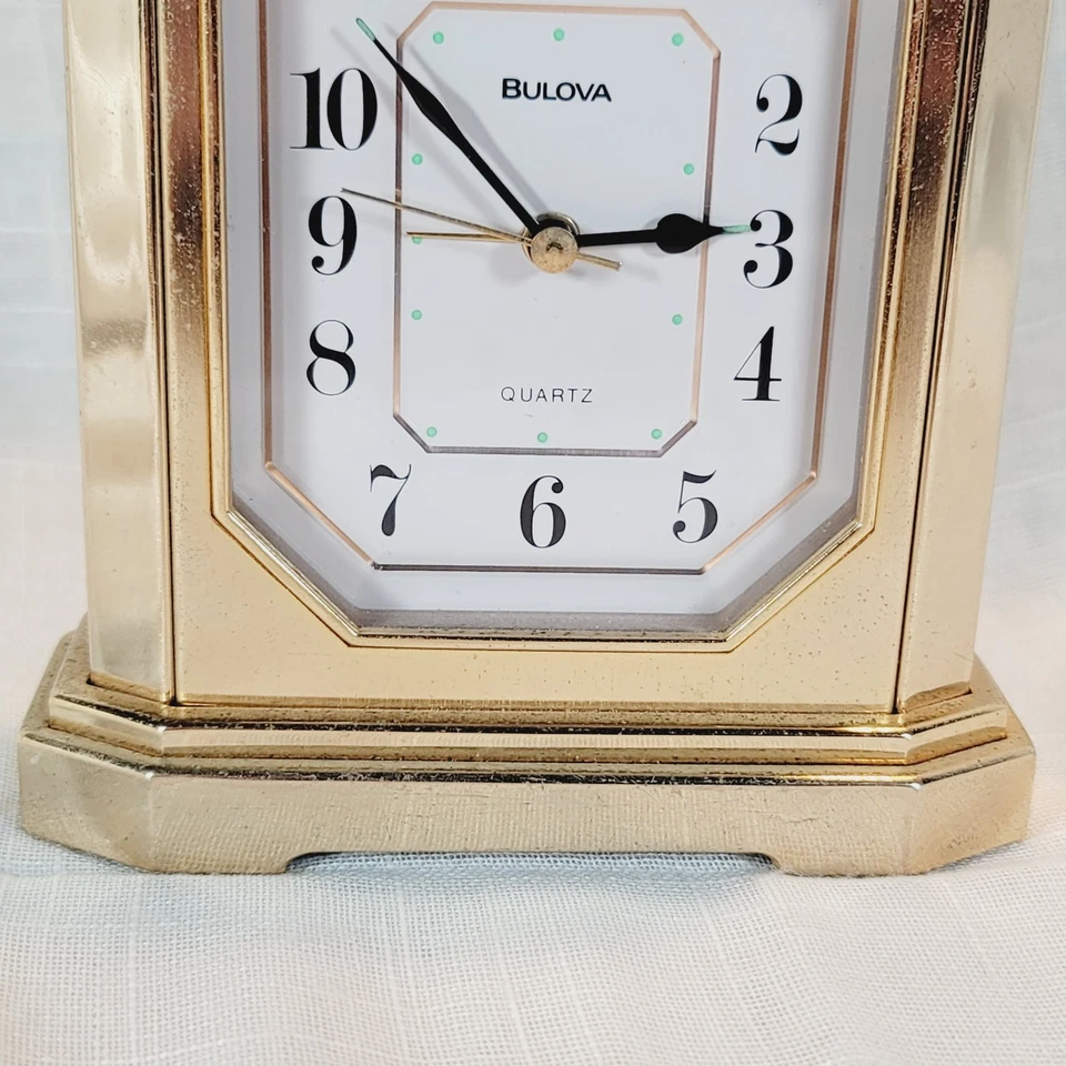 Bulova B-7330 Solid Brass Quartz Analog Desk Table Shelf Alarm Clock Made Japan - Image 3 of 4