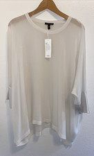 NWT Eileen Fisher Bone Silk Sheer Georgette Crepe Round Neck Top Medium