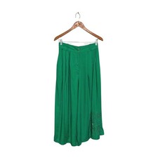 Vintage Dalin Bold Green Culottes Pants 80s Rayon High Rise Gauchos Emb W28 M/L