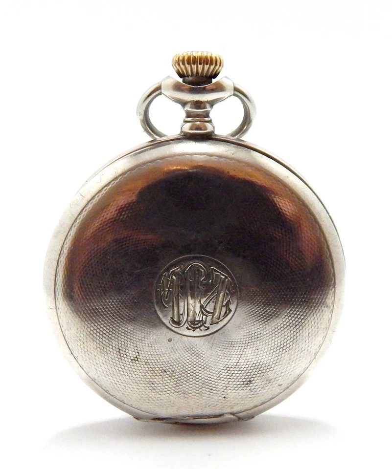 Reloj Pocket Hunte ESCASANY Movimiento Esfera Cyma Porcelana Plata 50mm Funciona Foto 3 de 4