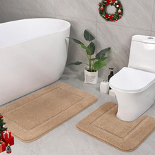 Soft Beige Bathroom Rug Set 2Pc Shaggy Absorbent Non Slip Washable Bath Mats