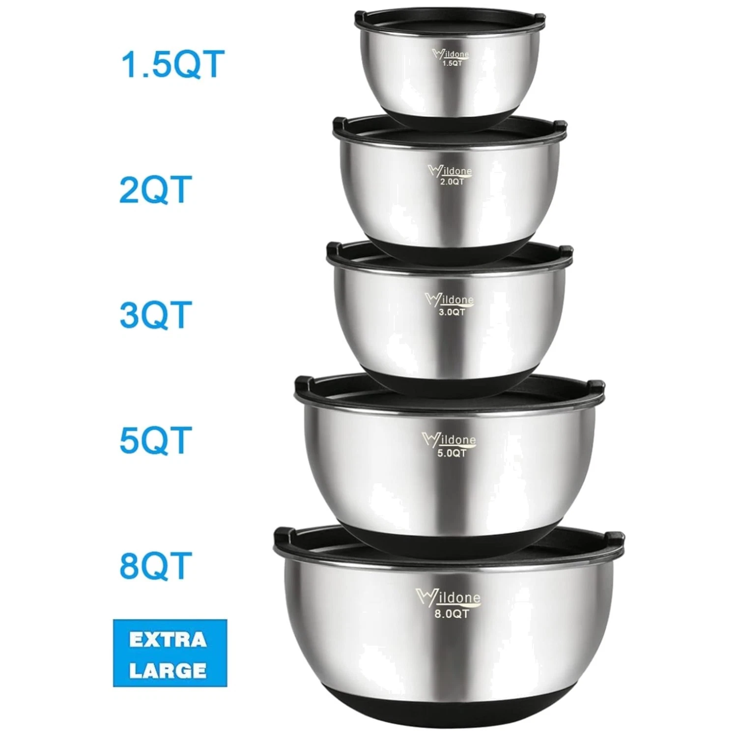 Stackable Stainless Steel Bowls with Non-slip Bottoms