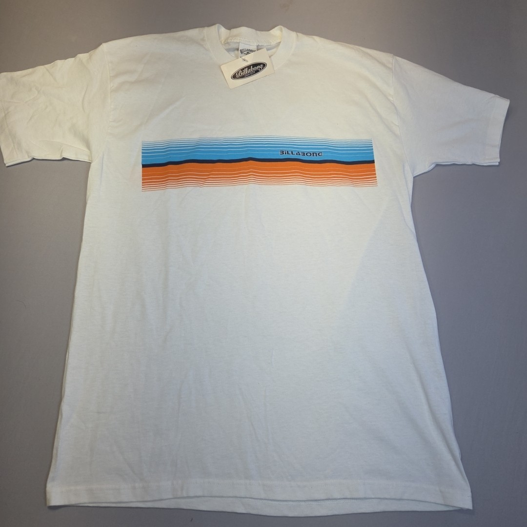 Billabong T Shirt Mens Large White Stripe Logo Graphic Surf Skate USA Made Cotto