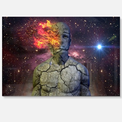 Broken Human Body with Fire - Abstract Art Glossy Metal Wall