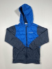 Columbia Jacket Boys M 10/12 Blue Gray Hooded Fleece Lined Full Zip Softshell