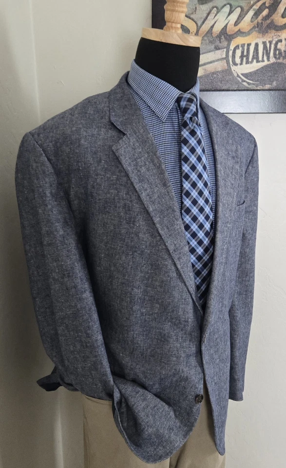 Blazer Abrigo Deportivo Chaqueta Informal Stafford 52R Lino Algodón AZUL 2 Botones Foto 2 de 4