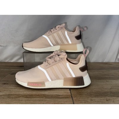 Adidas NMD R1 Women's Peach Beige White Stripes Casual Sneakers Shoes Size 9.5