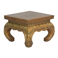 Opiumtisch Eckig Beistelltisch Nachttisch Holztisch Thailand Gold 25 Cm