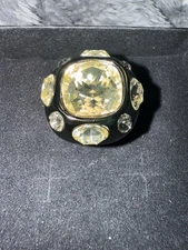 vintage KJL Kenneth Jay Lane BLACK ENAMEL cushion CRYSTAL rhinestone RING sz 7