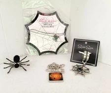 Halloween 4 Piece Jewelry Lot Scarf Slide Ring Crystal Spider Necklace Charm New