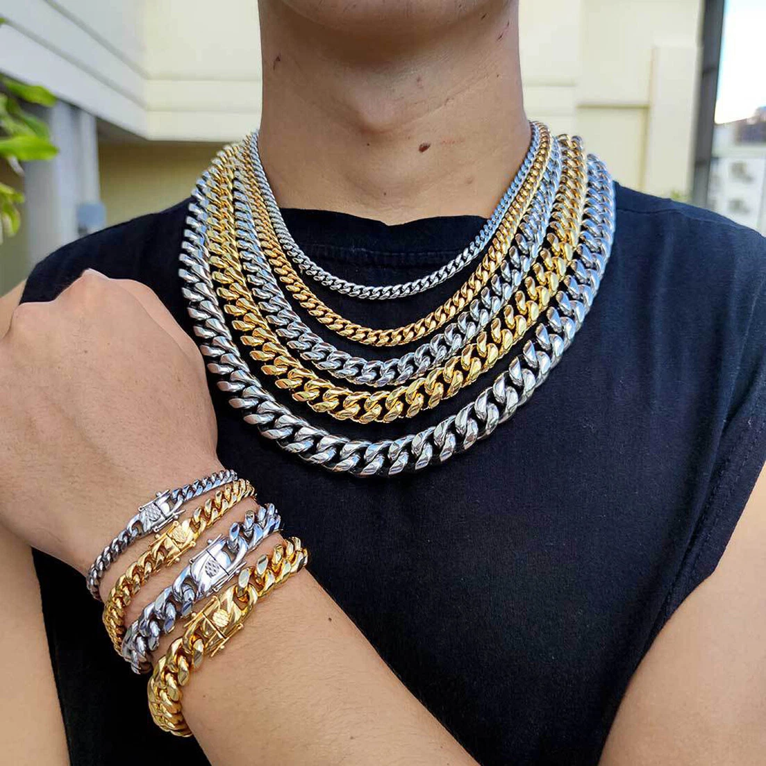 Cuban link bracelet and cheap necklace