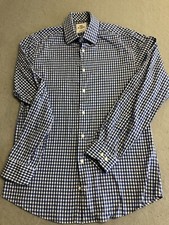 Ben Sherman Tailoring Button Up Shirt Mens 32-33 Tailored Slim Fit Blue Check