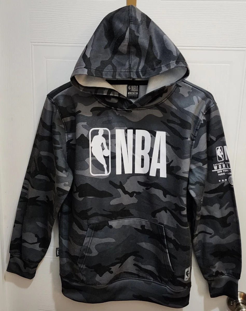 NBA Boys Large 14 16 Black Gray Camo Hoodie Pullover Basketball Youth Kids