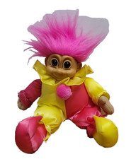 Russ Troll Clown Jester 10   Pink Yellow Stuffed Plush Vinyl