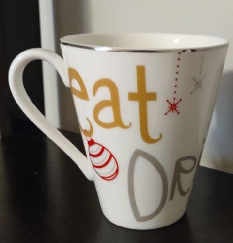Lenox EAT DRINK & BE MERRY Platinum Trim Porcelain Holiday Christmas Mug - Picture 3 of 6