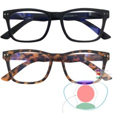 No Line Progressive Retro Square Frame Multi Focal Reading Glasses 3 in 1 Power