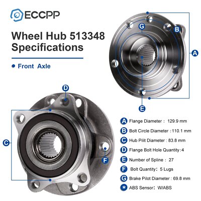 1Pc Wheel Hub Bearing Front FWD For Dodge Dart 2013-2016 Chrysler