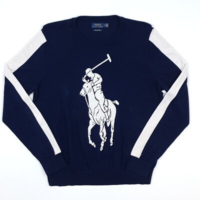 Polo Ralph Lauren Big Pony Jumper Small Men Pima Cotton Sweater Navy Blue Box