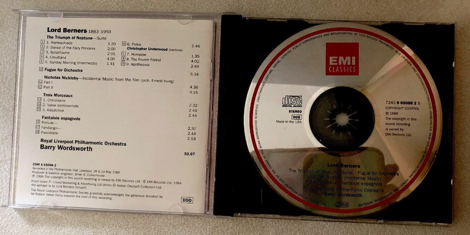 Lord Gerald Hugh Tyrwhit Berners: Triumph of Neptune Suite; Nicholas (CD, 1986) Foto 3 de 3