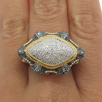925 Sterling Silber zweifarbiger echter Rundschliff Diamant Böhmischer Ring Größe 8