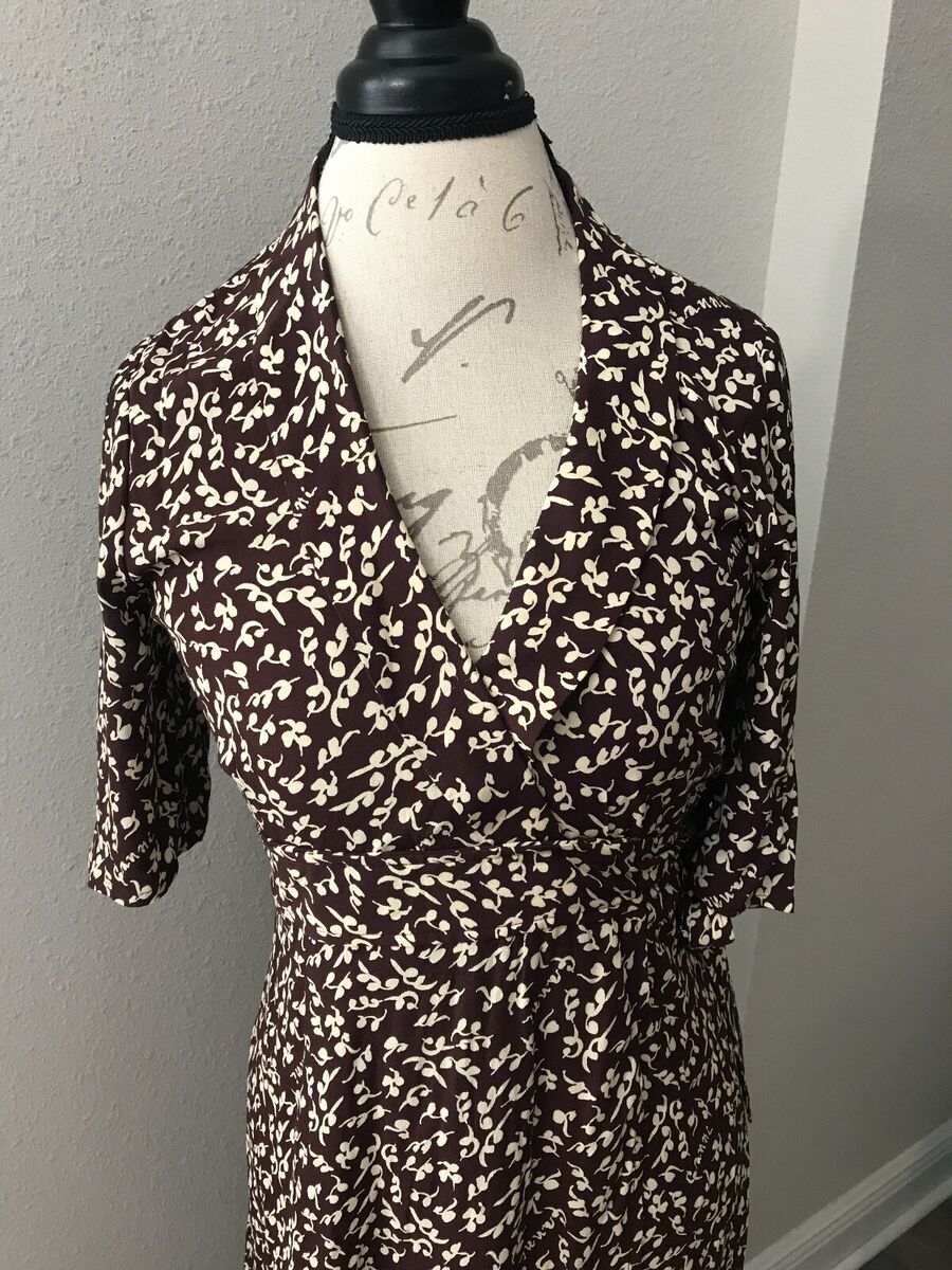 GANNI Floral Logo Crêpe Wrap Dress Brown Floral Size 38 (US GANNI Floral Logo Crêpe Wrap Dress Brown Floral Size 38 (US