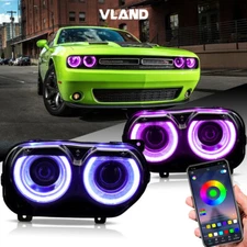 VLAND Headlights RGB DRL Set For For 2015-2023 Dodge Challenger Front Lamps Pair