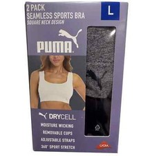 NEW Puma Women's 2-Pack Square Neck Seamless Sports Bra, Black/Gray, Size L 120
