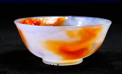 5.8" Chinese Natural Agate Carnelian Carving Koi carp Fish Bowl