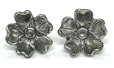 Vintage Jewel Art Sterling Silver Flower Clip On Earrings  display picture 2
