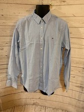 Tommy Hilfiger Men  s Blue Slim Fit 100 Cotton Long Sleeve Casual Shirt Size XL